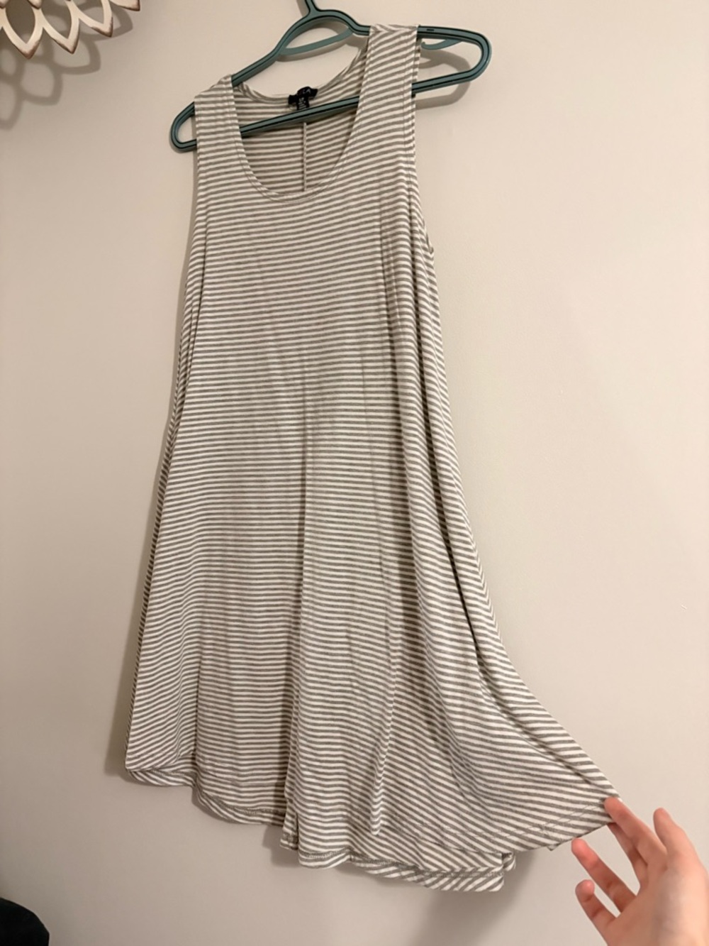 UK2LA White and Gray Striped Sleeveless Swing Dress